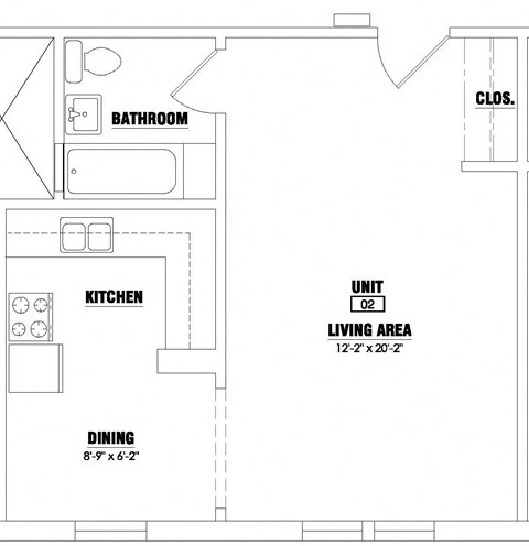 Floor plan for studio, 1 bath, 457 sqft